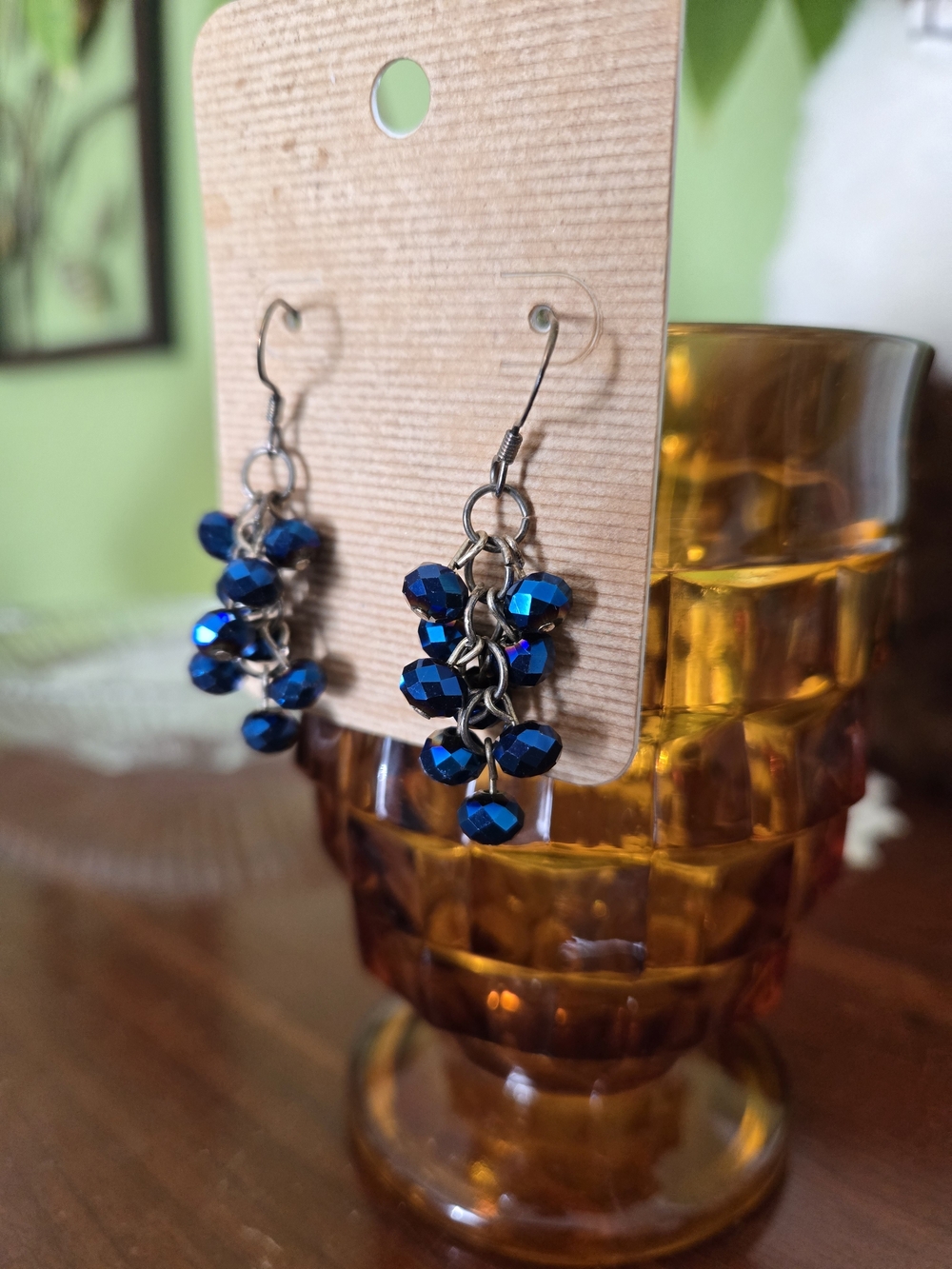 Blue Faceted Cluster Drop Earrings - Unbranded